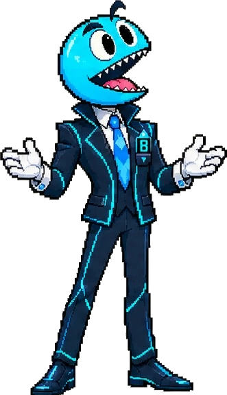 Byte, the Byteweise character, with open arms.